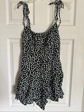 Black & White Floral Tie-Strap Romper